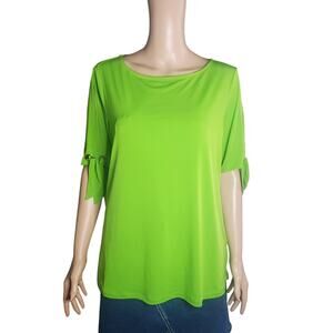 Susan Graver Size L Women's Green Grommet Detail Short Slit Sleeve Blouse Edgy